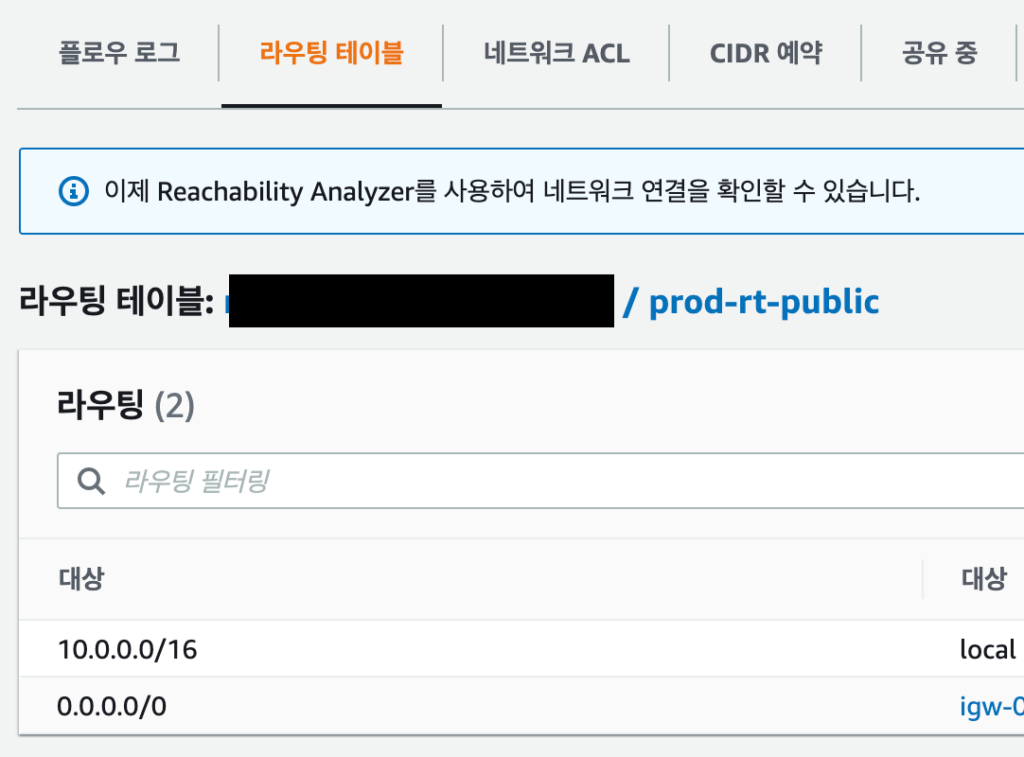 aws 라우팅 테이블