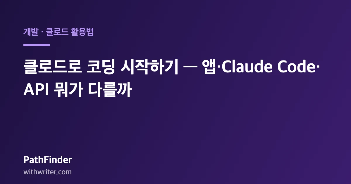 클로드로 코딩 시작하기 — 앱·Claude Code·API 뭐가 다를까