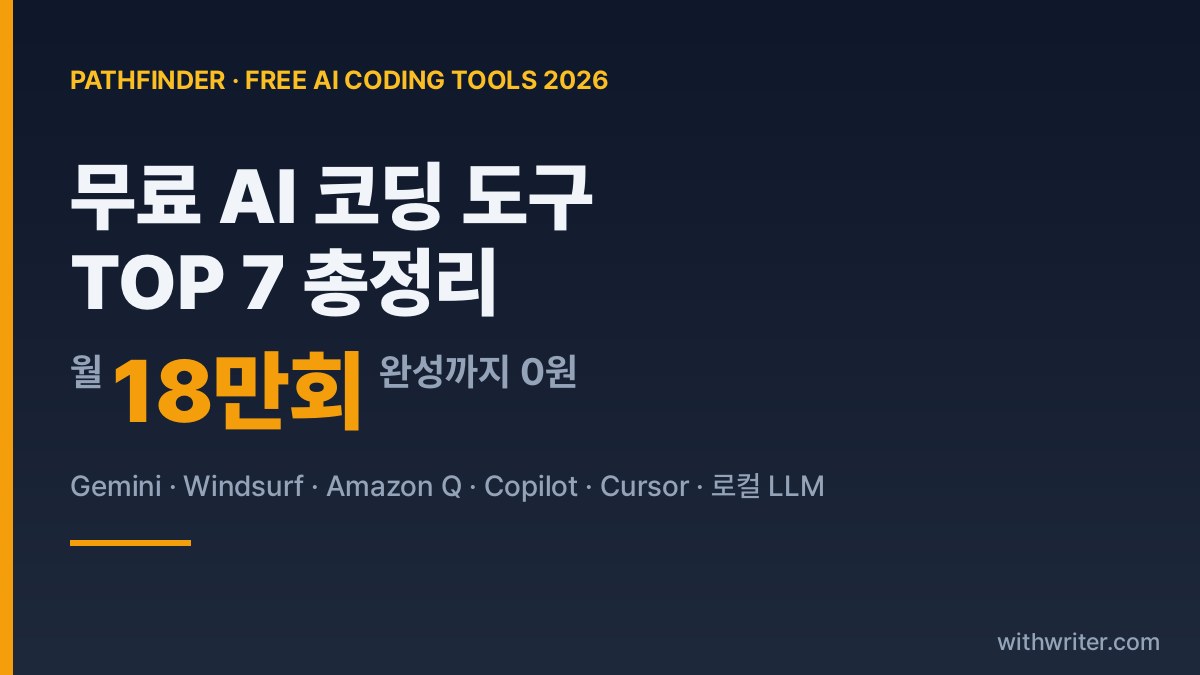 2026 무료 AI 코딩 도구 TOP7 — 결제 없이 쓰는 무료 플랜 한도 총정리
